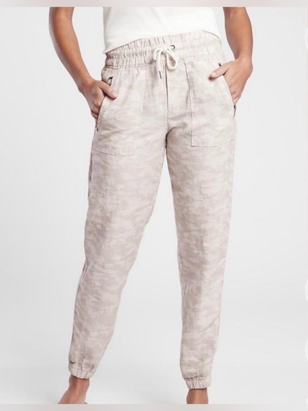 Athleta Cabo Tide Linen Joggers in a neutral camo size 0P EUC